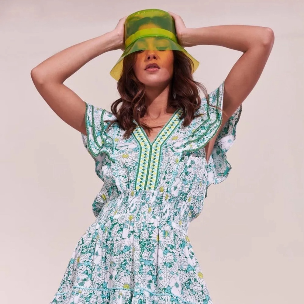 Mini Dress Camila Green Mid 70'S Garden Poupette St Barth